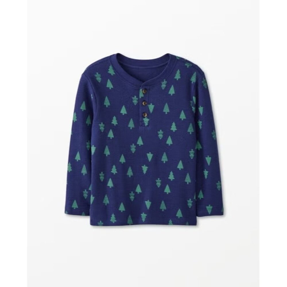 Hanna Andersson Boys Size 12 US Long‎ Sleeve Tree Print Thermal Henley Tee 142